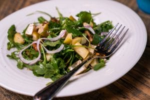 roasted apple and grilled brie salad